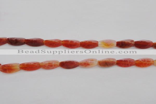 CAG4201 7*14mm faceted & twisted trihedron natural fire agate beads