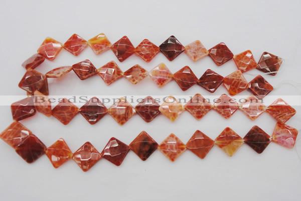 CAG4263 15.5 inches 14*14mm faceted diamond natural fire agate beads