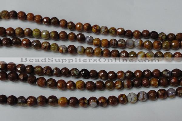 CAG4617 15.5 inches 6mm faceted round fire crackle agate beads