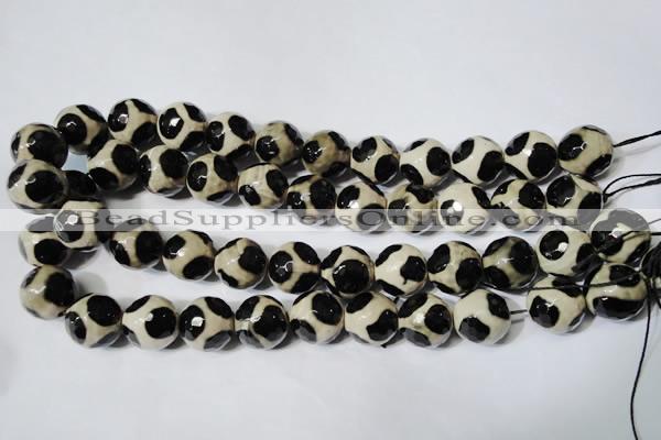 CAG4684 15.5 inches 16mm faceted round tibetan agate beads wholesale