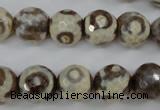 CAG4715 15 inches 10mm faceted round tibetan agate beads wholesale