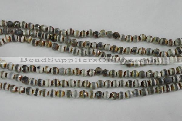 CAG4722 15 inches 6mm faceted round tibetan agate beads wholesale