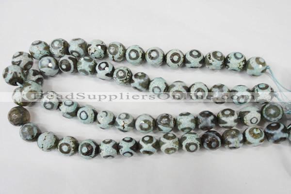 CAG4732 15 inches 14mm faceted round tibetan agate beads wholesale