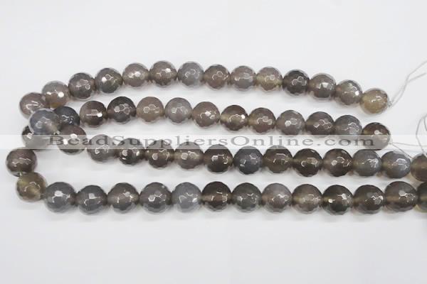 CAG4829 15 inches 14mm faceted round grey agate beads wholesale