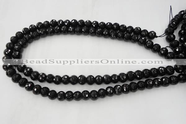 CAG5069 15.5 inches 7*11mm faceted rondelle black agate beads