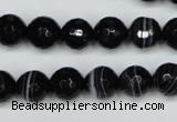 CAG5274 15.5 inches 10mm faceted round black line agate beads