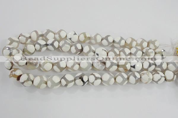 CAG5336 15.5 inches 14mm faceted round tibetan agate beads wholesale