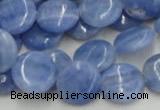 CAG560 16 inches 14mm flat round blue agate gemstone beads wholesale