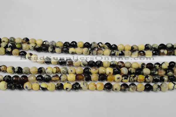 CAG5672 15 inches 6mm faceted round fire crackle agate beads