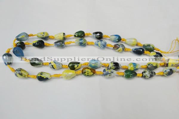 CAG5716 15 inches 10*14mm faceted teardrop fire crackle agate beads