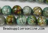 CAG5833 15 inches 12mm faceted round fire crackle agate beads