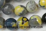 CAG5842 15 inches 14mm faceted round fire crackle agate beads