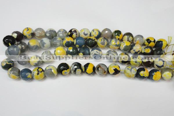 CAG5842 15 inches 14mm faceted round fire crackle agate beads