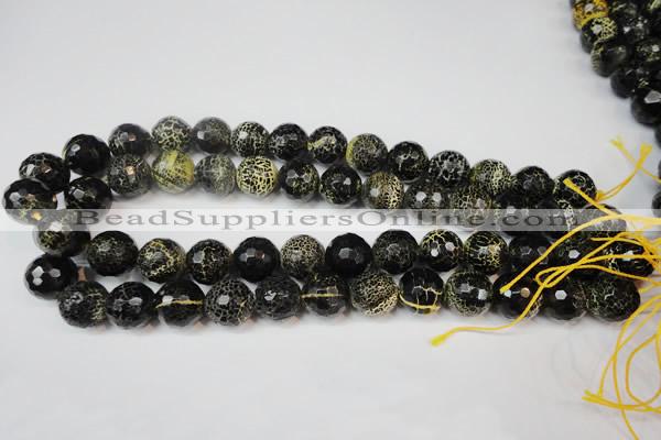 CAG5848 15 inches 14mm faceted round fire crackle agate beads