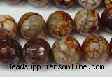 CAG5850 15 inches 14mm faceted round fire crackle agate beads