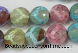 CAG5894 15 inches 14mm faceted round tibetan agate beads wholesale