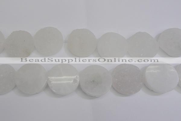 CAG5984 15.5 inches 35mm coin white agate gemstone beads