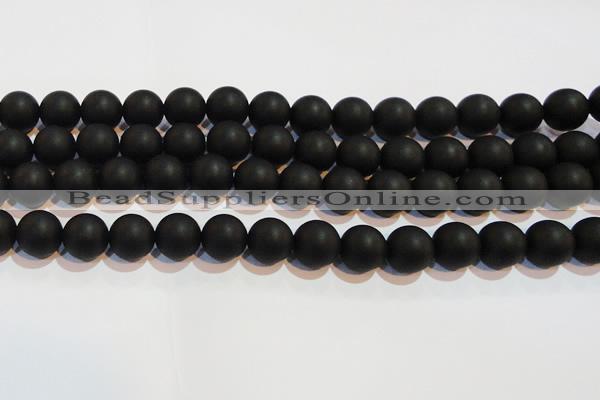 CAG6014 15.5 inches 12mm round matte black agate beads