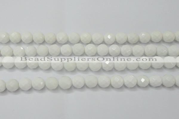 CAG6102 15.5 inches 8mm faceted round white agate gemstone beads