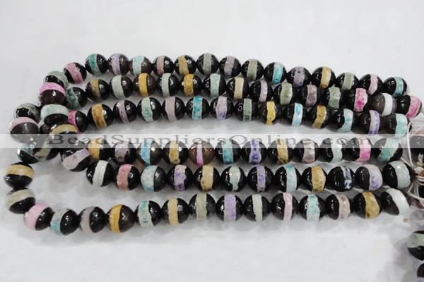 CAG6137 15 inches 12mm faceted round tibetan agate gemstone beads