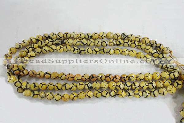 CAG6168 15 inches 14mm faceted round tibetan agate gemstone beads