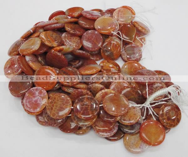 CAG633 15.5 inches 30mm coin natural fire agate beads wholesale