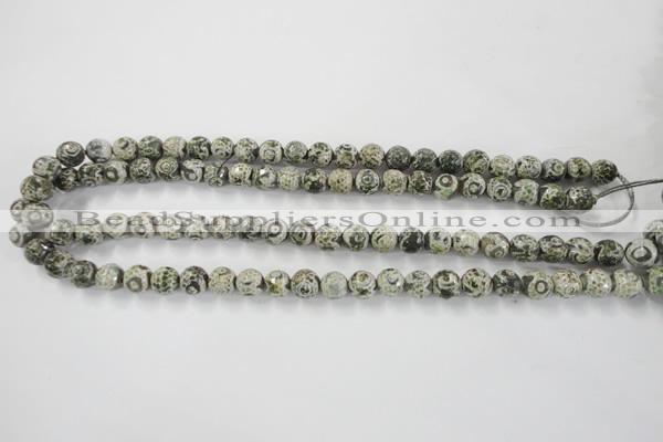 CAG6416 15 inches 12mm faceted round tibetan agate gemstone beads