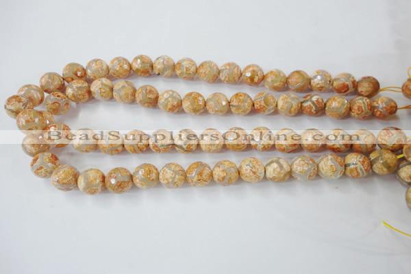 CAG6420 15 inches 12mm faceted round tibetan agate gemstone beads