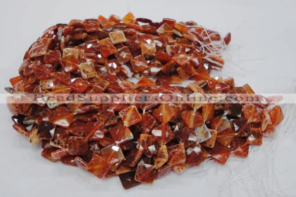 CAG654 15.5 inches 10*10mm faceted rhombic natural fire agate beads