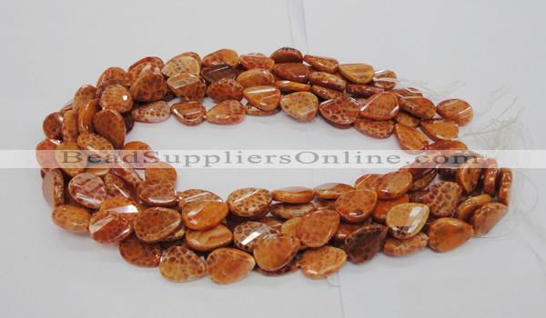 CAG673 15.5 inch 13*18mm faceted teardrop twisted natural fire agate beads