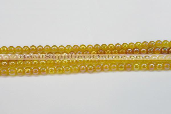 CAG7120 15.5 inches 4mm round AB-color yellow agate gemstone beads