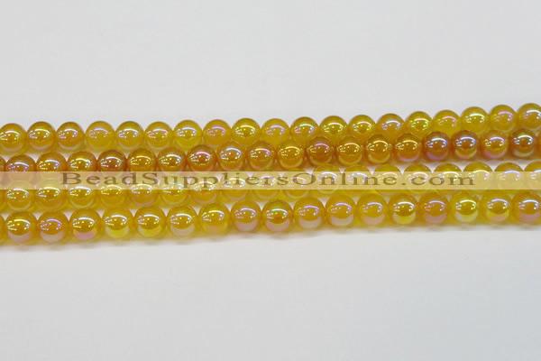 CAG7123 15.5 inches 10mm round AB-color yellow agate gemstone beads