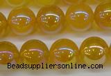 CAG7125 15.5 inches 14mm round AB-color yellow agate gemstone beads