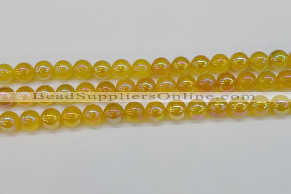 CAG7125 15.5 inches 14mm round AB-color yellow agate gemstone beads