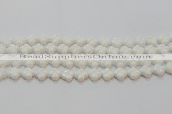 CAG7220 15.5 inches 12*12mm carved flower white agate gemstone beads