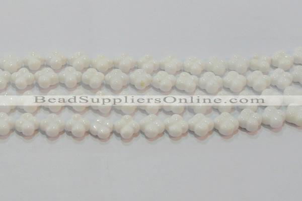 CAG7221 15.5 inches 14*14mm carved flower white agate gemstone beads