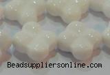 CAG7224 15.5 inches 20*20mm carved flower white agate gemstone beads