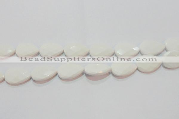 CAG7267 15.5 inches 15*20mm faceted flat teardrop white agate beads