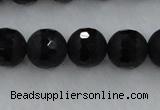 CAG7453 15.5 inches 10mm faceted round matte black agate beads