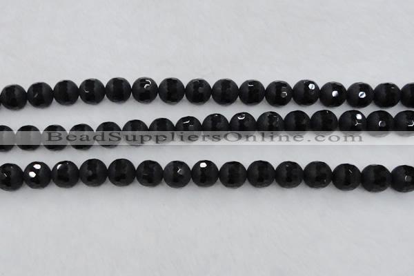 CAG7453 15.5 inches 10mm faceted round matte black agate beads