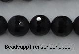 CAG7454 15.5 inches 12mm faceted round matte black agate beads