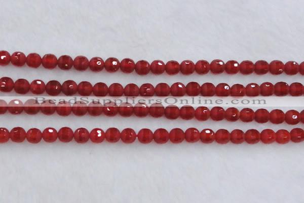 CAG7456 15.5 inches 6mm faceted round matte red agate beads