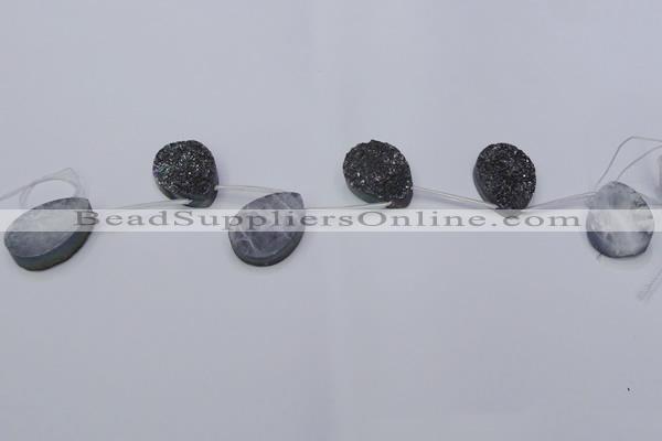 CAG7983 Top drilled 22*30mm flat teardrop plated white druzy agate beads