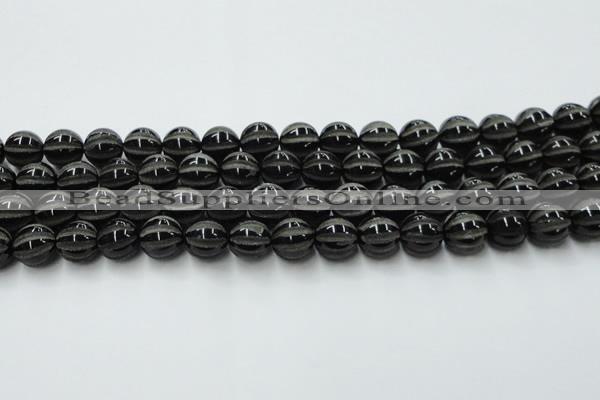 CAG8002 15.5 inches 12mm carved round black agate beads