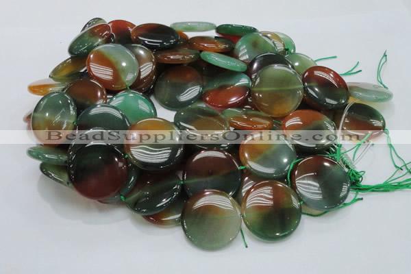 CAG803 15.5 inches 30mm flat round rainbow agate gemstone beads