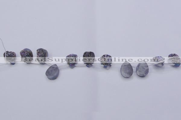 CAG8104 Top drilled 10*14mm teardrop rainbow plated druzy agate beads