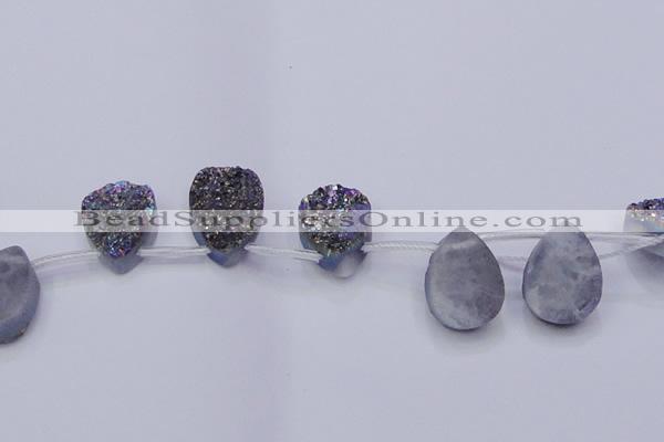 CAG8144 Top drilled 30*40mm teardrop rainbow plated druzy agate beads