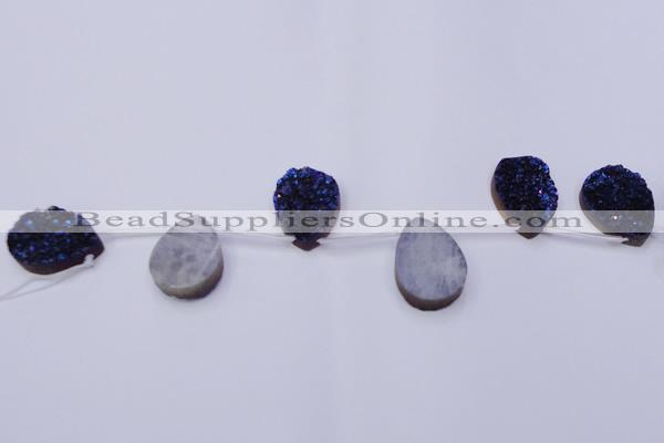 CAG8146 Top drilled 30*40mm teardrop blue plated druzy agate beads