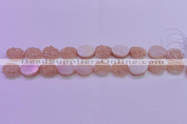 CAG8181 7.5 inches 15*20mm oval champagne plated druzy agate beads