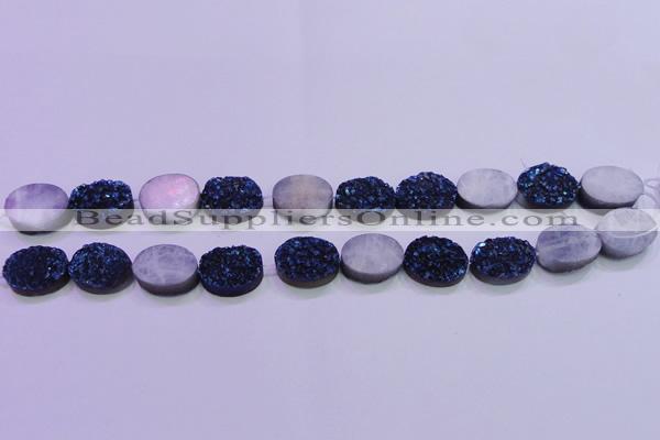 CAG8186 7.5 inches 15*20mm oval blue plated druzy agate beads